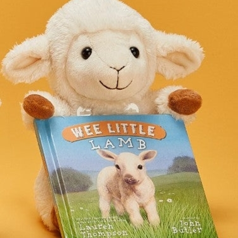 Spirit Plush Lamb with Book - Cream and Brown